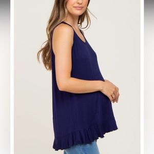 Navy Ruffle Hem Maternity Tank Top from Pink Blush - Size XL